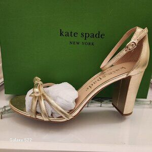 Kate Spade "Flamenco" Metallic Leather Heeled Sandals. Gold. NIB. Size 9
